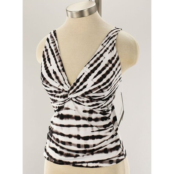 LA BLANCA White Java Twisted Bamboo Tummy Control Tankini Top 10 NWT - Picture 1 of 3